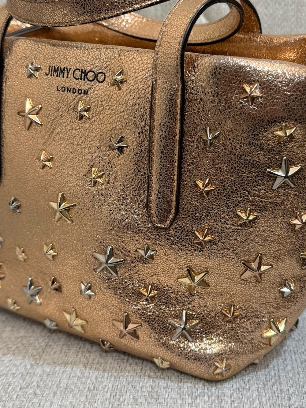 Authentic Jimmy Choo Metallic Rose Gold Star-Stud Tote Rare Size